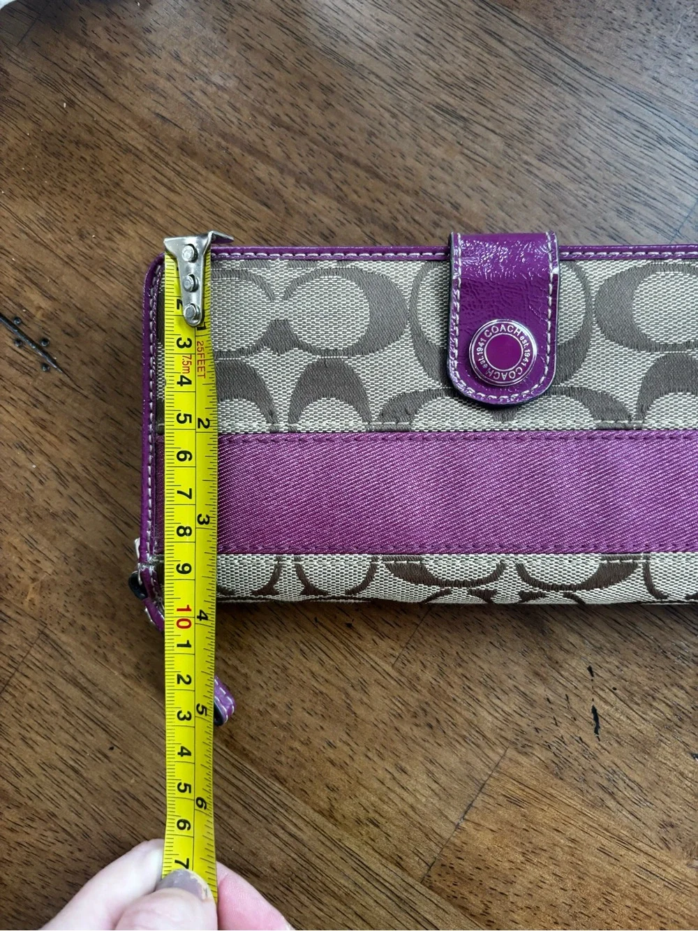 Coach Signature Canvas Purple Stripe Accordion Zip Around Wallet